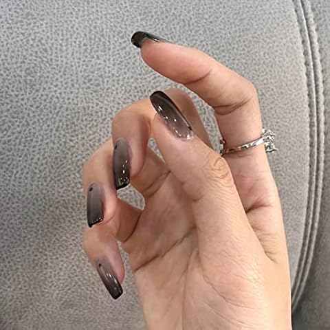 24Pcs Black Glossy Square for Fake Nails Coffin Ballerina on Full Cover Fake Nails Tips Daily Use for Womens and Girls (Black) Cover