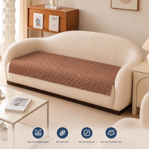 Image of HomeStrap 3 Seater Sofa Cover for Living Room | Quilted Velvet Sofa Cover with Polyester Back | Soft Lint-Free Sofa Seat Cover | Dust, Scratch Protection | Brown