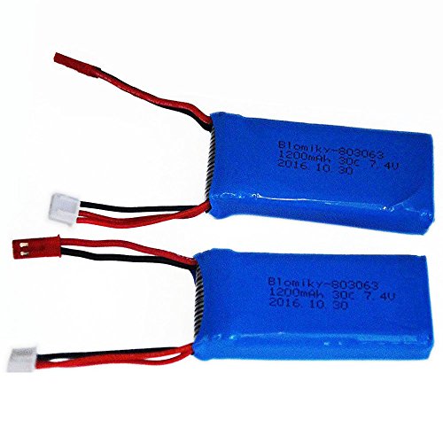 Blomiky 2 Pack 7.4V 1200Mah Lipo Battery Pack With Jst Plug And Charger Replacement For Udirc Ud1601 Ud1602 Pro Fisca Cheewing 1/16 Scale 20Mph 30Km/H Rc Truck / X6 Battery And Usb 2 #TOP4