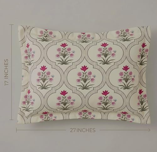 Image of VAS COLLECTIONS Cotton Pillow Cover Set of 2 (17x27 Inches) | Ultra Soft Breathable Pillow Cases for Bed | Skin Friendly, Fade Resistant & Comfortable Pillow Covers for Bedroom Decor (Rose White)