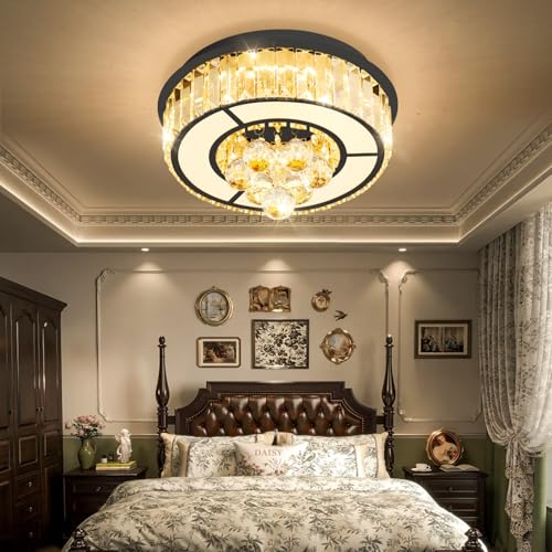 AFQEJG 11.8" Black Modern Crystal Chandeliers for Dining Room LED Dimmable Light Fixtures Flush Mount Light Living Room Bedrooms by AFQEJG - Used condition - US$74.96