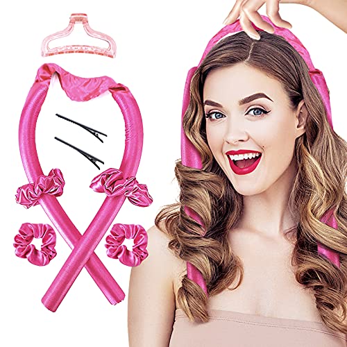 Heatless Hair Curlers Tik Tok Hair Rollers for Long & Short Hair No Heat Curling Rod Headband Silk Curls Sleep in Overnight, Soft Rubber Rollers with Hair Clips & Scrunchie DIY Hair Styling Tools Kit