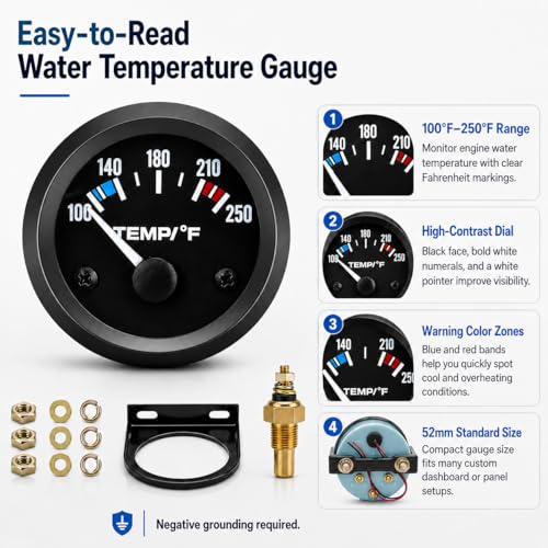 LAGWIUY 52mm Water Temp Gauge 100–250°F | White LED - Image 6