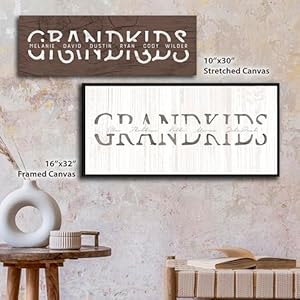 Grandkids personalized art gift for grandparents whitewashed wood 95×26 block mount  urban country home decor