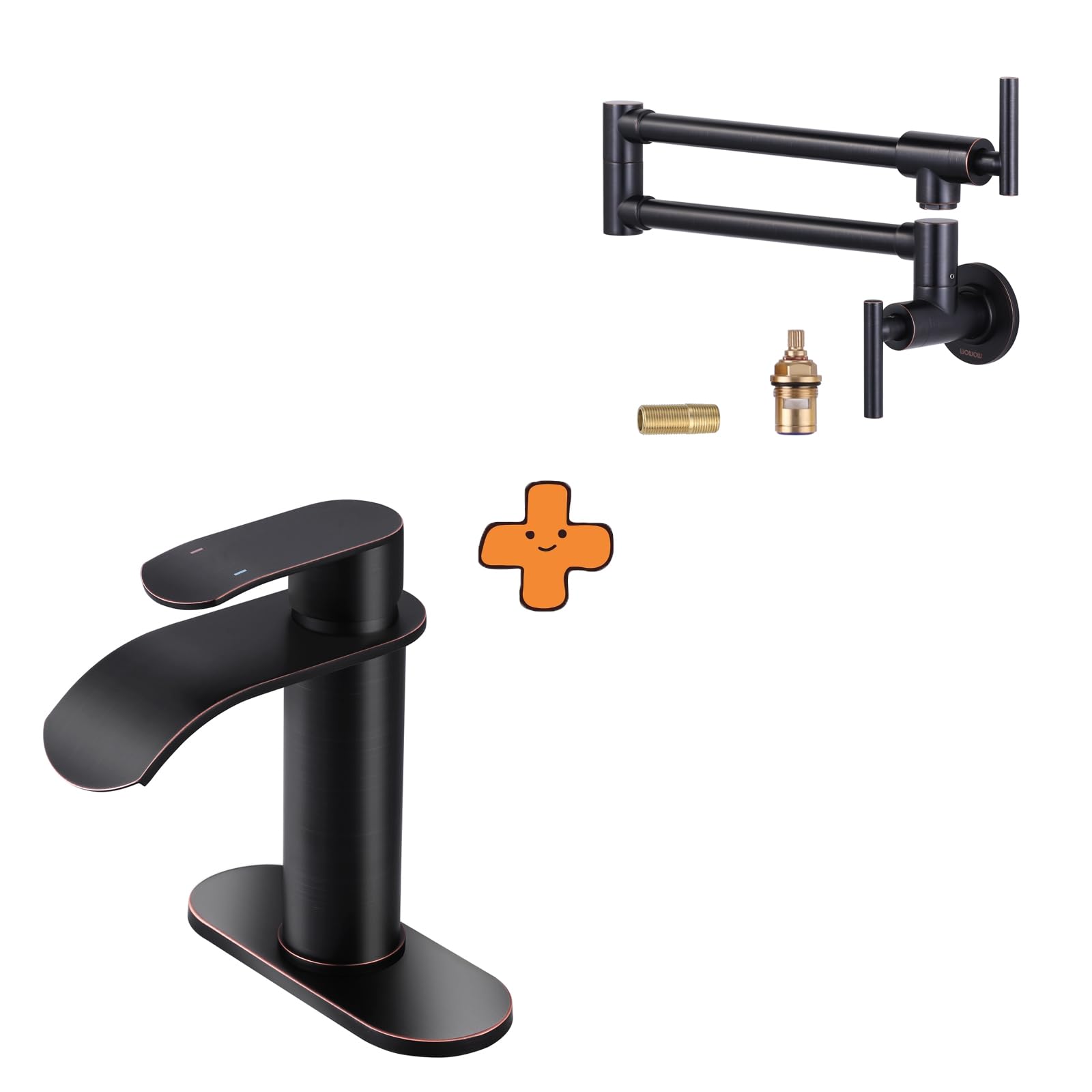 Jnfidosr Bronze Waterfall Bathroom Faucet,Oiled Rubbed Bathroom Sink Faucet And Pot Filler Faucet Oil-Rubbed Commercial Wall Mount Stove Faucet