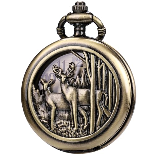 Image of SIBOSUN Pocket Watch with Chain Oversized 50MM 1.96 Inch Deer Reindeer Woodland Men Vintage Box Quartz Pocket Watches Analog
