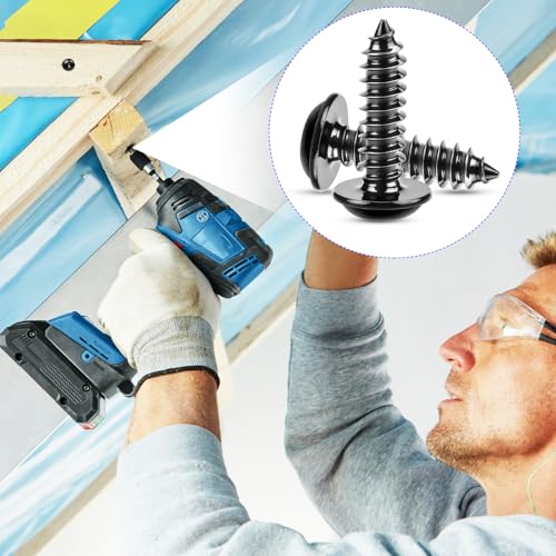 60 Stück Schrauben Schwarz M4x18MM Holzschrauben Blechschrauben Schwarz Verzinkt Linsenkopfschrauben Flachkopf Selbstschneidende mit Scheibe für Akustikpaneele 304 Edelstahl TORX Tellerkopfschrauben