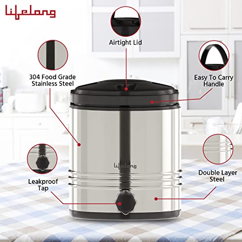 Image of Lifelong 8.5 litres Insulated Stainless Steel Water Jug| Thermos Jug| Hot & Cold | Easy to Carry Handle| Leakproof Tap| Spill-Proof Airtight Lid (LLWMJ85, Silver)
