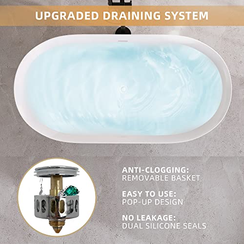 Zuagco Free Standing Tub 67" Curve Shape Acrylic Freestanding Bathtub, Adjustable Soaking Tub With Integrated Slotted Overflow And Removable Drain Anti-Clogging Glossy White 67"X29.5" #TOP6