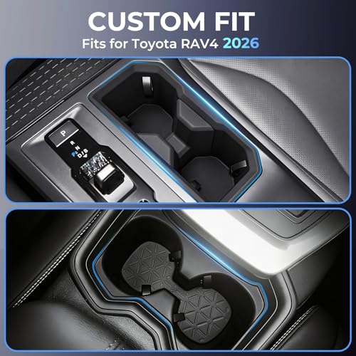 Image of 1st & 2nd Row Cup Holder Inserts for Toyota RAV4 2026, Center Console Interior Accessories Front & Rear Cup Holders Covers Protector for 2026 RAV 4, Black