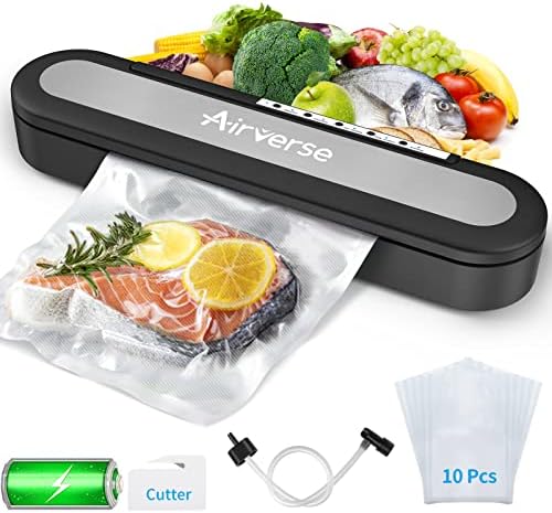 Vacuum Sealer 5-in-1 USB Rechargeable Cordless Food Vacuum Sealer Machine, -60Kpa Auto Vacuum Packing Machine for Sous Vide Cooking, Vac Pack Machine with 10 PCS BPA-Free Vacuum Bags, Cutter, Tube