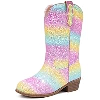 Motasha Girls Boots Glitter Kids Cowgirl Boots Sparkly Cowboy Girls' Boot Toddler Sparkle Western Dress Boot Horse Riding Little Kids Size 13 Mid Calf Party(M7122 Sequins Rainbow 13)