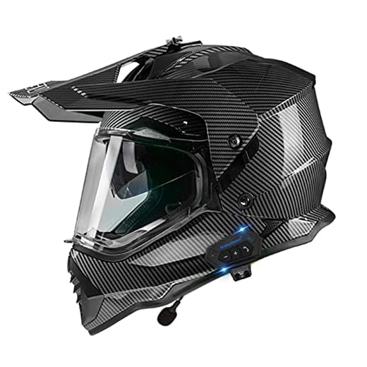 Motorcycle Dual Sport Helmet, Lightweight Bluetooth Motocross Helmet Dirt Bike Helmet with Sun Visor/Goggles DOT Approved Men Women Youth Offroad ATV BMX Helmet Downhill MTB Helmet Bright Black 1,L
