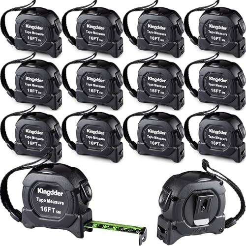 Kingdder 12 Pack Fluorescent Tape Measures Gifts 16ft/ 5m Self Lock Retractable Measuring Tape Back to School Gift Bulk High Contrast Dark Mode Read Measure for Dad(Black)