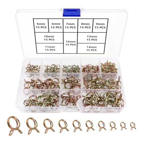 YIXISI 150 PCS 5-14mm Fuel Hose Spring Clamps, HARDWARE CLAMPS VISE, Golden, for Motorcycle Scooter ATV, 150pcs