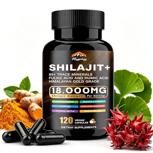Shilajit Capsules Himalayan Organic Shilajit for Men and Women with Ashwagandha Ginseng Fulvic Acid and More Trace Minerals - 120 Capsules