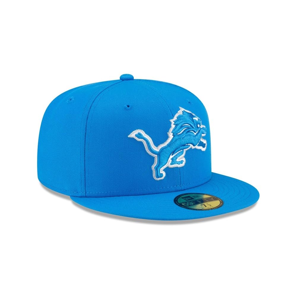 New Era NFL 59FIFTY Detroit Lions Blue Team Color Logo Authentic Collection Fitted On Field Football Cap Hat