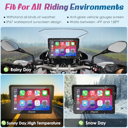 Image of Carpuride W502B Motorcycle Carplay Screen for BMW R1200GS R1250GS S1000XR Motorcycle, 5 inch Waterproof Touchscreen, Portable Carplay /Android Auto GPS Navigation for Motorbike, Dual Bluetooth