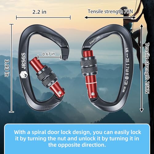 Image of Climbing Carabiner Clips,Locking Carabiner for Camping,Rescue,Hunting | UIAA Certified 25KN Climbing Carabiner,Screw lock Large Clips,Locking Carabiners for Rappelling, Mountaineering, D Shaped