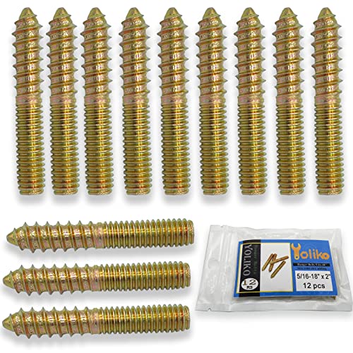 Image of 12 Pack 5 /16-18x2 Inch Hanger Bolts 5 /16-18'' Double Headed 5 /16 Wood Dowel Screw Self-Tapping for Furniture Screws Threaded Rods Bolt 50mm Length, (YLK2022060703)