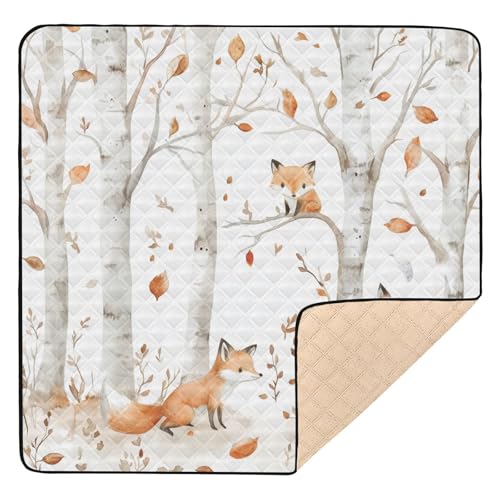 Kigai Cute Fox Baby Play Mat for Floor and Playpen 50x50 inch Non-Slip Baby Activity Playmat Waterproof Foldable Crawling Mat for Infants Toddlers