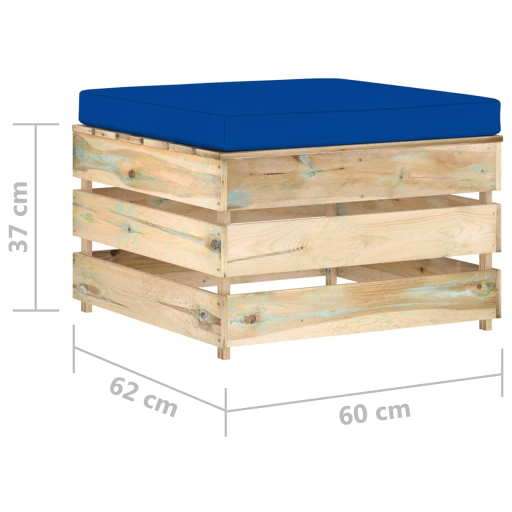 Set Salotto da Giardino 2 Pz in Legno Pino con Cuscini Blu | Design modulare a pallet in pino con spessi cuscini blu per relax in terrazzo, patio e portico esterno.