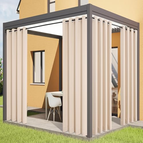 Flyfun Outdoor Curtains for Patio Waterproof - Weatherproof Porch &