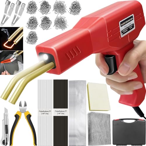 220W 2 en 1 Soldador de Plástico con 800pcs Grapas, 20pcs Varillas & 2pcs Herramientas de Suavización, Pistola Grapas para Plastico, Plástico Soldadura Reparando Kit para Reparación Parachoques (rojo)