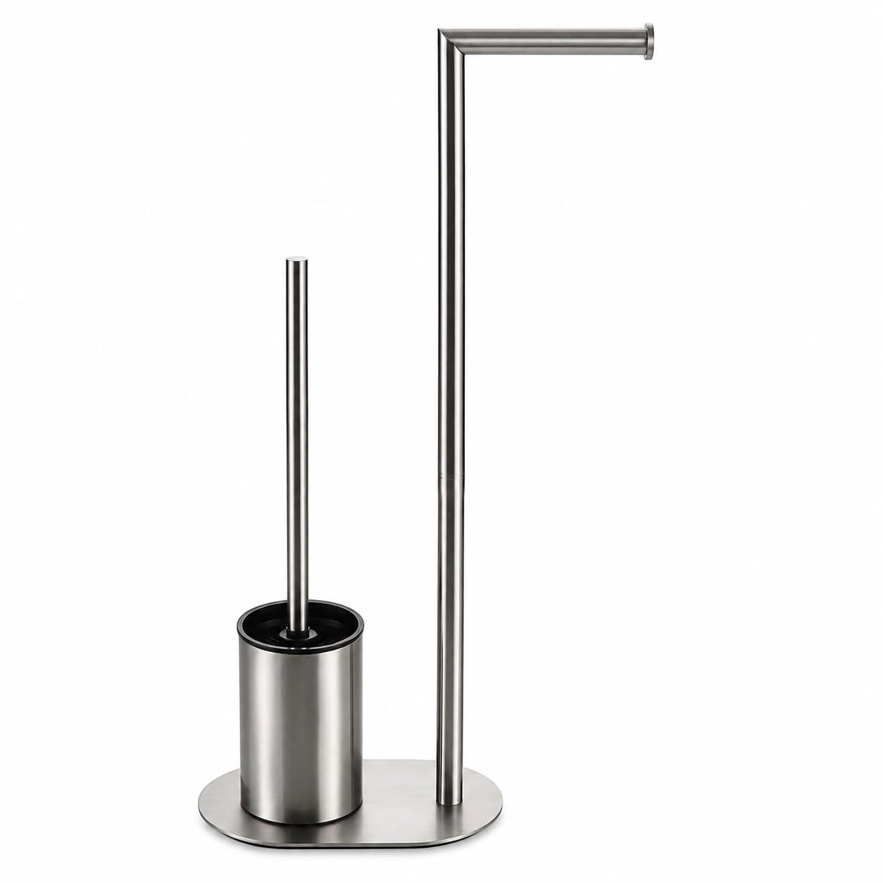 Piantana Bagno Portarotolo e Scopino WC da Terra in Acciaio Inox Spazzolato, Porta Carta Igienica Salvaspazio con Scopino per Bagno Moderno, Supporto Autoportante per Toilette