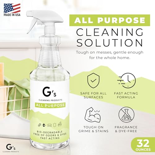 G's Cleaning Biodegradable All Purpose Cleaner – 32 oz Non-Toxic Natural Cleaning Spray – Multipurpose Cleaner Spray for Multi Surface, Kitchen, Counter Top, Furniture, Floor, Home and Household