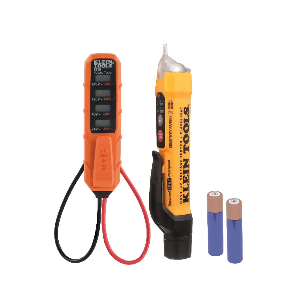 Klein Tools NCVT3PKIT Kit de test électrique, testeur de tension sans contact à double plage avec lampe de poche, testeur de tension AC/DC