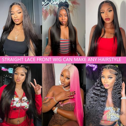 Image of 32 Inch 13x6 Lace Front Wigs Human Hair 200 Density Straight HD Lace Front Human Hair Wig Glueless Wigs Human Hair Pre Plucked Straight Frontal Wig for Women Natural Color