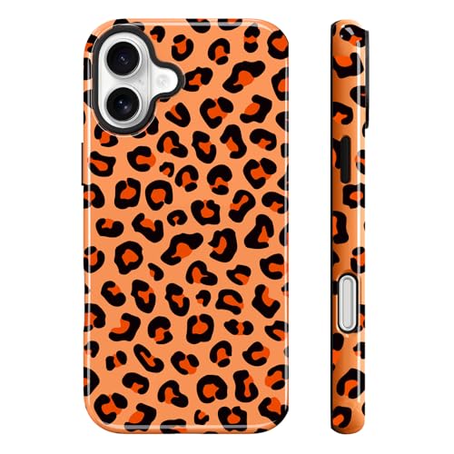 Image of Magnetic for iPhone 17 Case for Women Men, Orange Leopard | Cute Cheetah Pattern Design [Compatible with MagSafe] 2-Layer Hybrid Shockproof Glossy Protective Cover