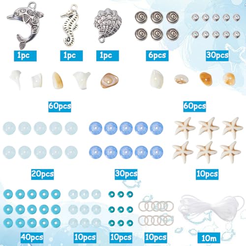 SUNNYCLUE 1 Box 6pcs Ocean Bracelet Making Kit Shell Beads Starfish Bead Summer Sea Animal Charms Lucky Turquoise Bead Stone Chip Beads Bulk Glass Beads for jewellery Making Kits Adults Craft Supplies - Image 2