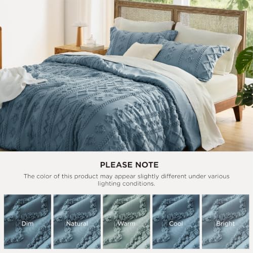 Image of Bedsure Tufted Boho Comforter Set Oversized Queen - Dusty Blue Boho Bed Set, GentleSoft 3 Pieces Farmhouse-Style Embroidery Bedding, Gifts for Woman, Soft Jacquard Kids' Comforter for All Seasons