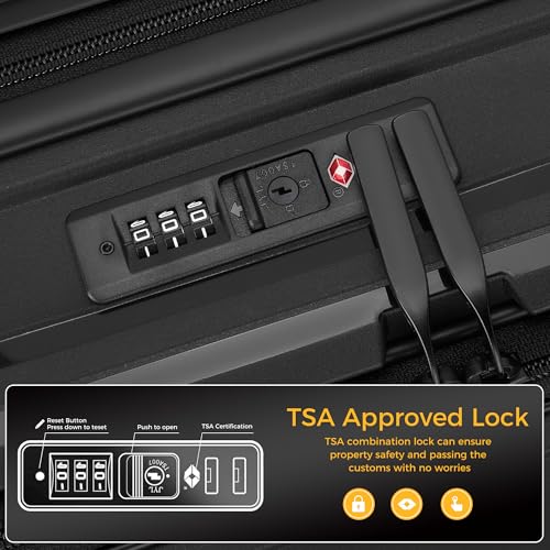 20“ Expandable Carry on Luggage Front Opening, 22x14x9 Airline Approved Hardshell Spinner Carry-on Suitcase with Wheels, TSA Lock, Lightweight Durable Travel Luggage (Black, 20 inch)3
