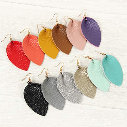 Bohemian Lightweight Genuine Real Leather Geometric Drop Statement Earrings - Petal Leaf Feather, Teardrop Dangles4