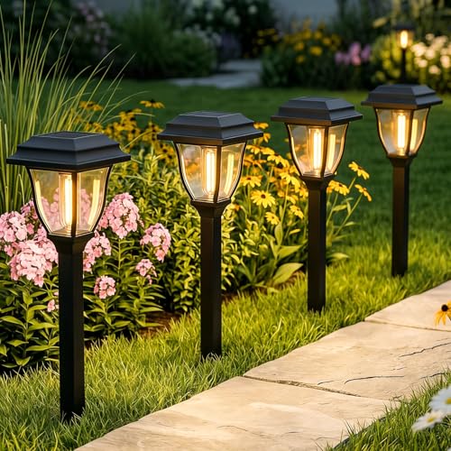 SenLuKit Solar Pathway Lights 12 Pack Outdoor 3000K Bright Auto On/Off Solar Garden Lights Long Lasting Solar Powered Landscape Light for Path Yard Walkway Lawn Driveway Decor Lighting - Warm White