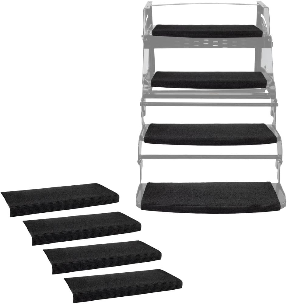 RecPro RV Step Rug 22" Wide | 4 Pack for Quad Steps | Black | Wraps Around Steps to Prevent Tracking in Dirt and Mud