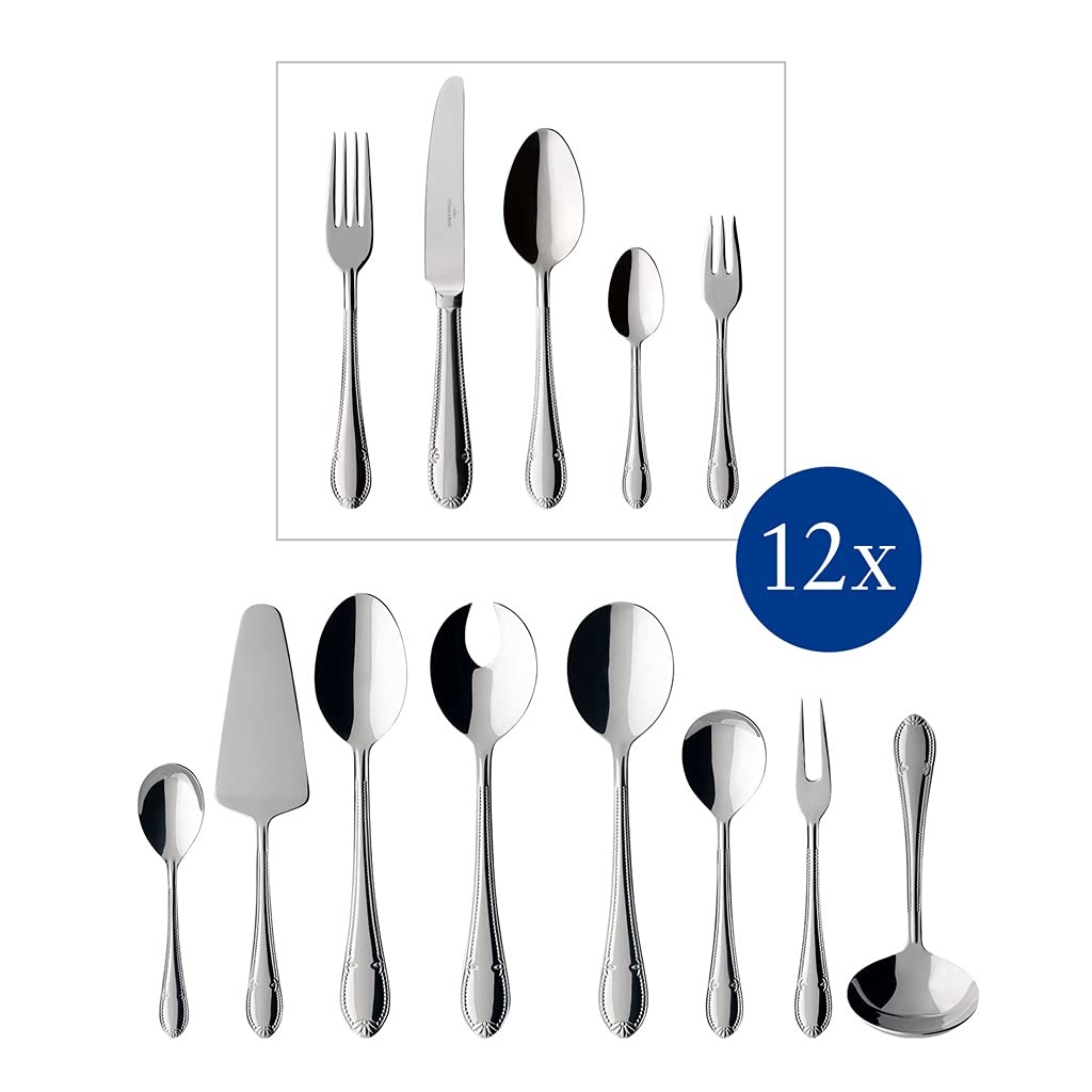 Villeroy & Boch - Mademoiselle Set di Posate 68 Pezzi Argento, Lavabile in Lavastoviglie, 12 Persone Platino, Forchette, Coltelli, Cucchiaio, Acciaio Inossidabile