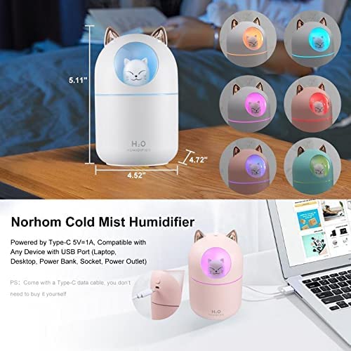 Mini Cool Humidifier with Night Light Cute Cat Mist Humidifier for