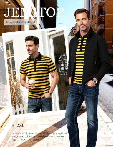 JEMITOP Men Stretch Knit Slim Fit Polo Shirt | Striped, Colorblock, Casual, Short Sleeve, Collared miniatura 5