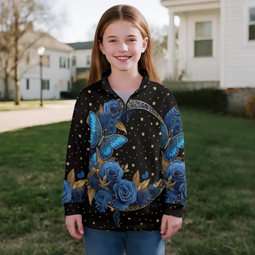 Image of AmzPrint Girls Graphic Quarter Zip Coat Long Sleeve Lightweight Oversized Athletic Running Hoodies For Kids Teen Girls