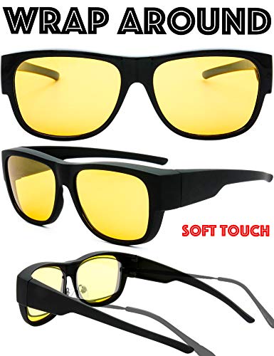 Image of The Fresh High Definition Polarized Wrap Around Shield Sunglasses for Glasses - Leather Eyeglasses Case