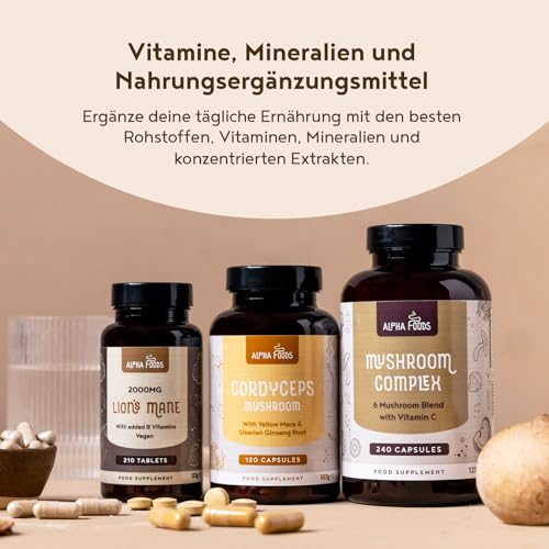 Cordyceps Kapseln hochdosiert | 1000mg Pilz Extrakt (4:1) pro Tagesdosis (4000mg Cordyceps) | Pilze mit Zink… – Ansicht 6
