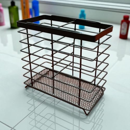 Image of DULI Multi Utility Metal Stand for Cutlery & Bathroom | Iron Wire Organizer with Black Coating | Storage Holder for Kitchen, Utensils & Bathroom Accessories (14 x 7.5 x 14 cm) (Jali 2 Section)