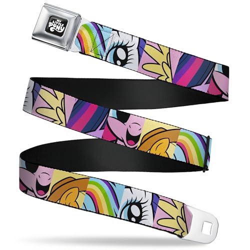 My Little Pony Belt, Seatbelt Buckle Belt, My Little Pony Mane Six Character Close Up Blocks Multi Color, Youth 20 to 36 Inches
