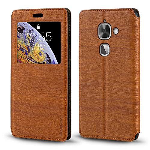 Shantime Sichtfenster-Lederhülle Kompatibel mit LeEco Le 2 Pro, Elegantes Design mit Klarsichtanzeige, Unsichtbarem Magnetverschluss & Kartenfach(Braun)