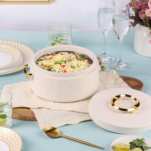 Image of CELLO Ornetto 2000 Insulated Serving Casserole 2000 ml Beige | Food Grade, Double Walled, PU Insulated | Hot Pot Case Keeps Food Fresh & Hot for Long Hours | Casserole Set for Roti, Chapati, Rice