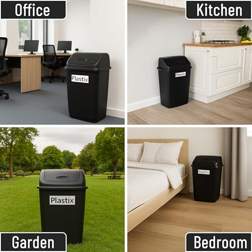 Plastix High Grade Plastic Black Swing Flip Top Waste Rubbish Kitchen Bin Dustbin (30L 30 Litre Large) - Image 4